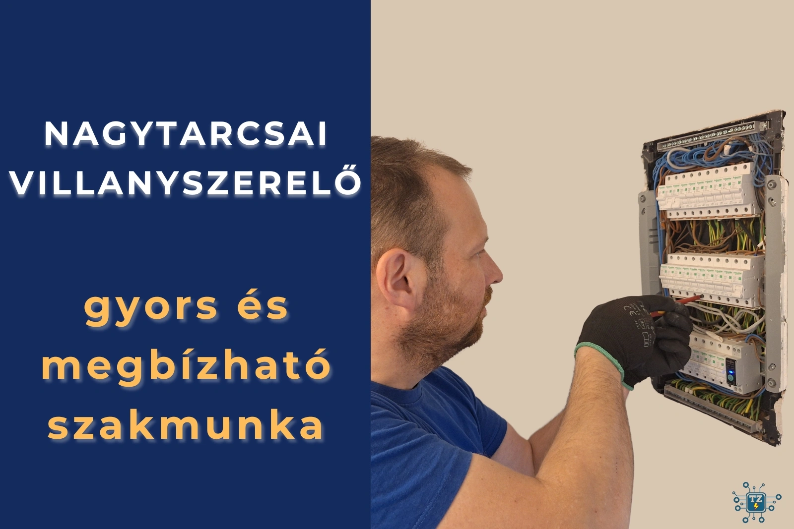 Villanyszerelő munka közben egy elosztószekrényben – Nagytarcsa